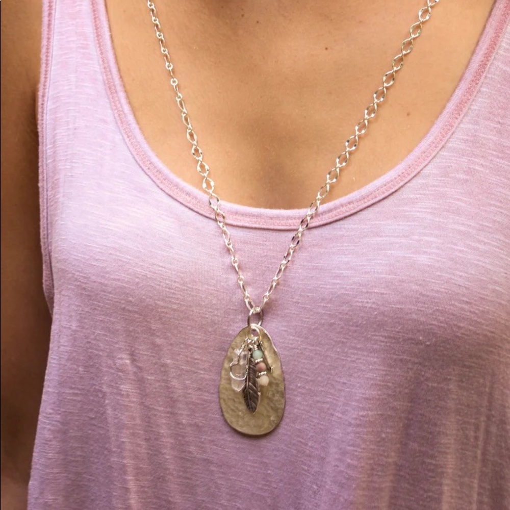 Bohemian Plume Hammered Spoon Necklace
